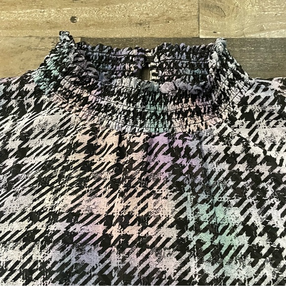 Torrid size 1 Multicolor Houndstooth Blouse Flutter Sleeves Sheer Plus 14 / 16 - Picture 6 of 7